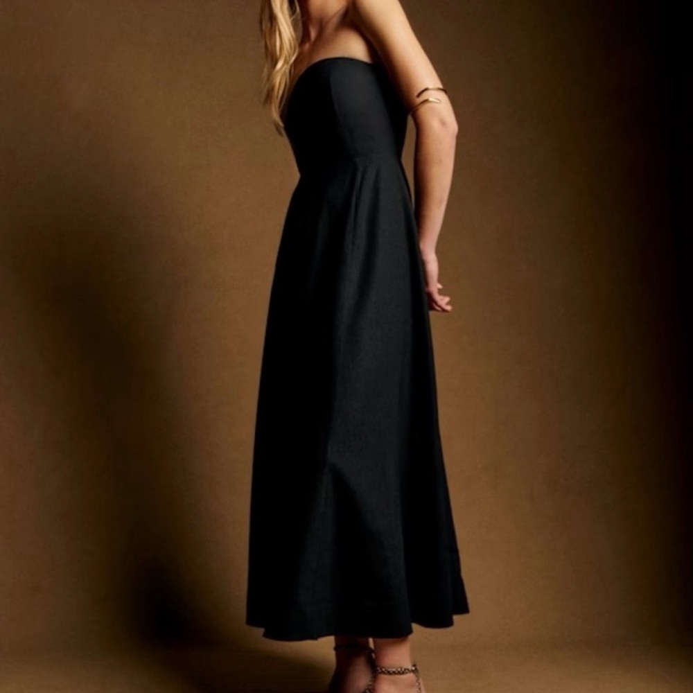 NWOT Sezane Soleane Strapless Black Linen Midi Dress - Picture 2 of 9